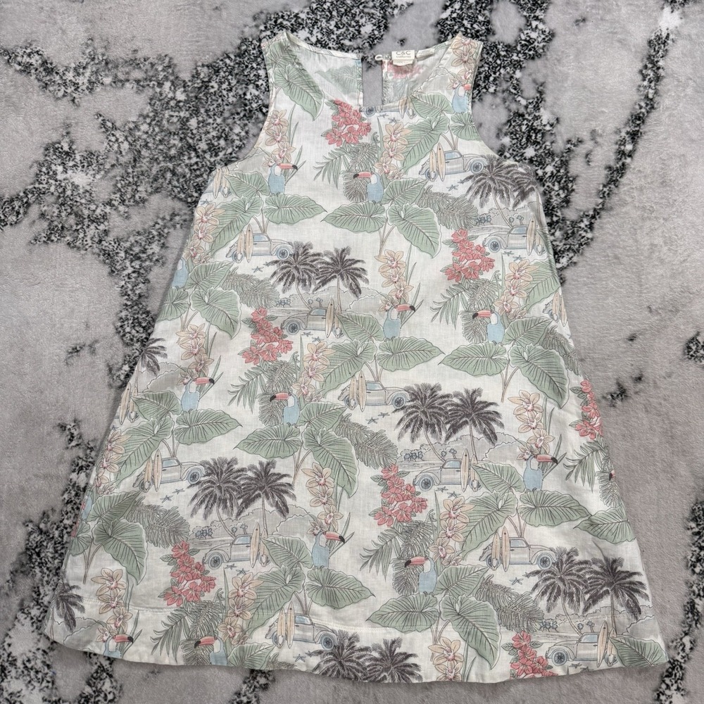 C&C California 100% Linen Tropical Print Shift Dress Womens Small Beach Resort